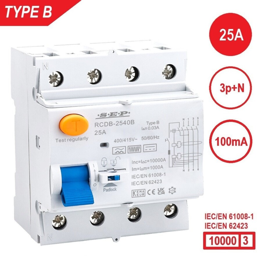 Form R Cdb VEP-4009026 SEP RCDB aardlekschakelaar 4P 25A 300mA | Dynastart Elektro ...